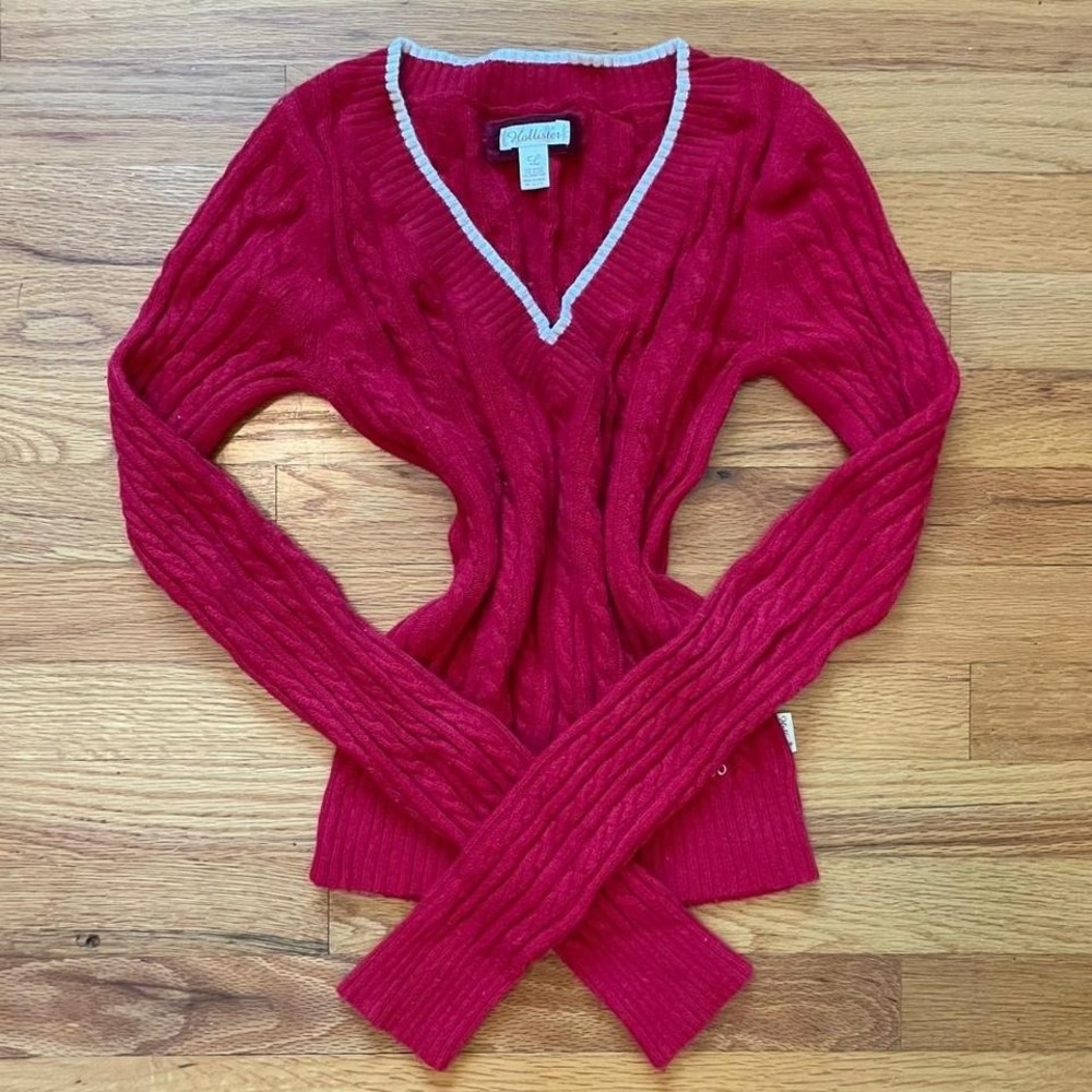 Y2k Vintage Red V-neck Sweater Size L Hollister 2000s Twilight Bella Swan Preppy